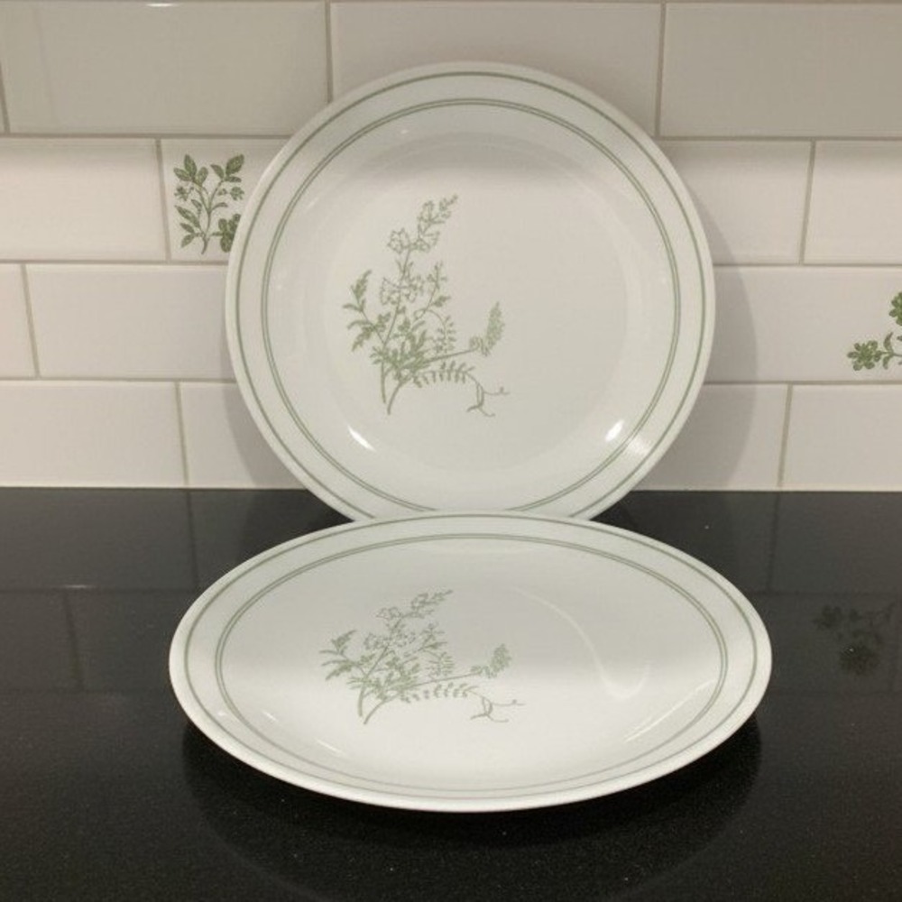Corelle Green Floral Spray Dinner Plates, Set of 2, Vintage Dinnerware Tableware